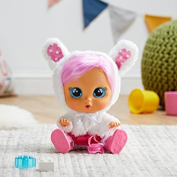 Cry Babies Dressy Coney - 12 Baby Doll | Pink Dress, Bunny Themed White Plush Jacket