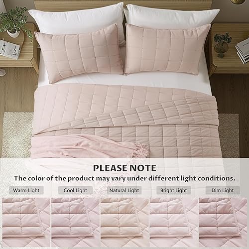 Vista 74 de KASENTEX - Juego de edredón lavable a máquina, cubrecama muy suave, ligero, lavado a la piedra, con costuras detalladas, matrimonial/queen con 2