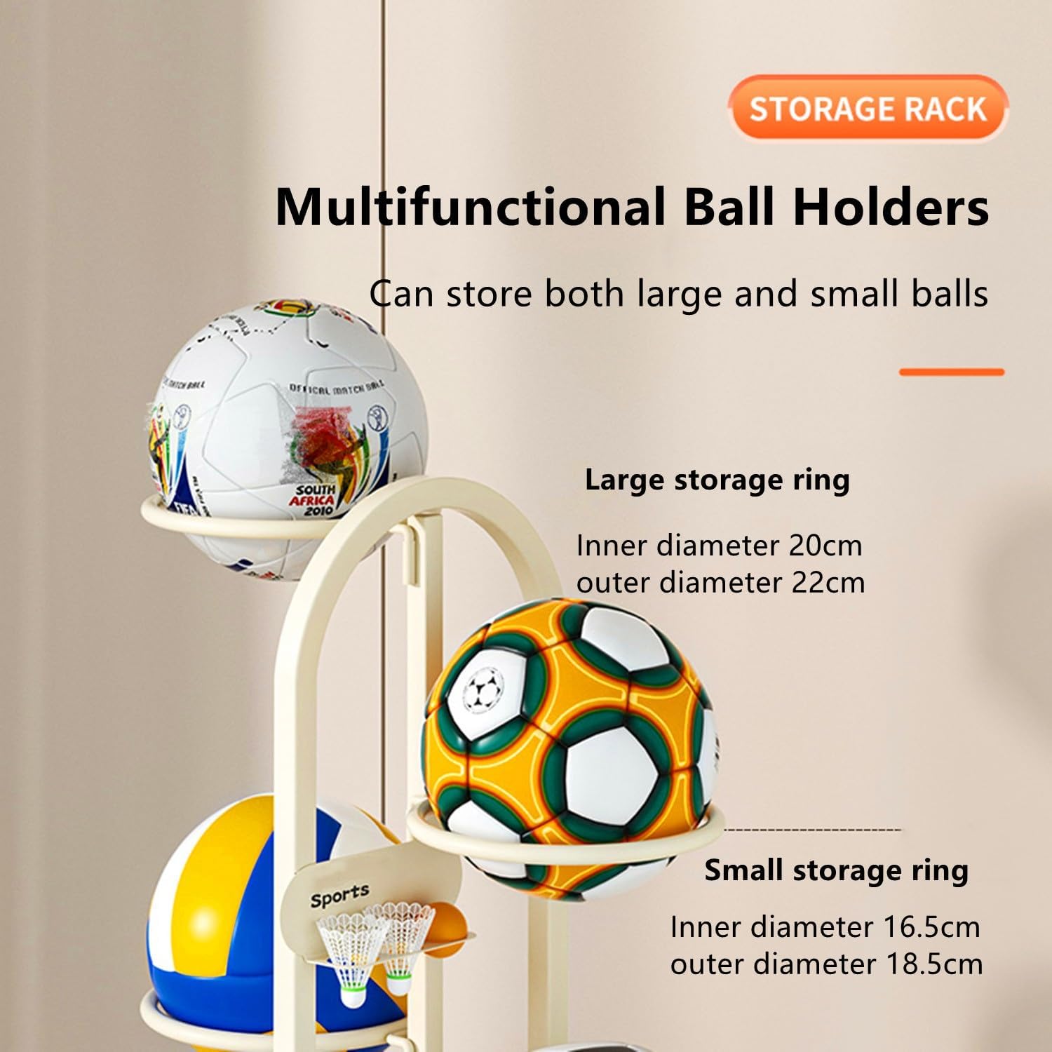 Ball Rack Organizer w/Wheels, Rolling Basketball Racks Holder for Balls, Metal Ball Display Stand, Sports Equipment Storage Stand Organizer for Basketball Football Soccer Volleyball