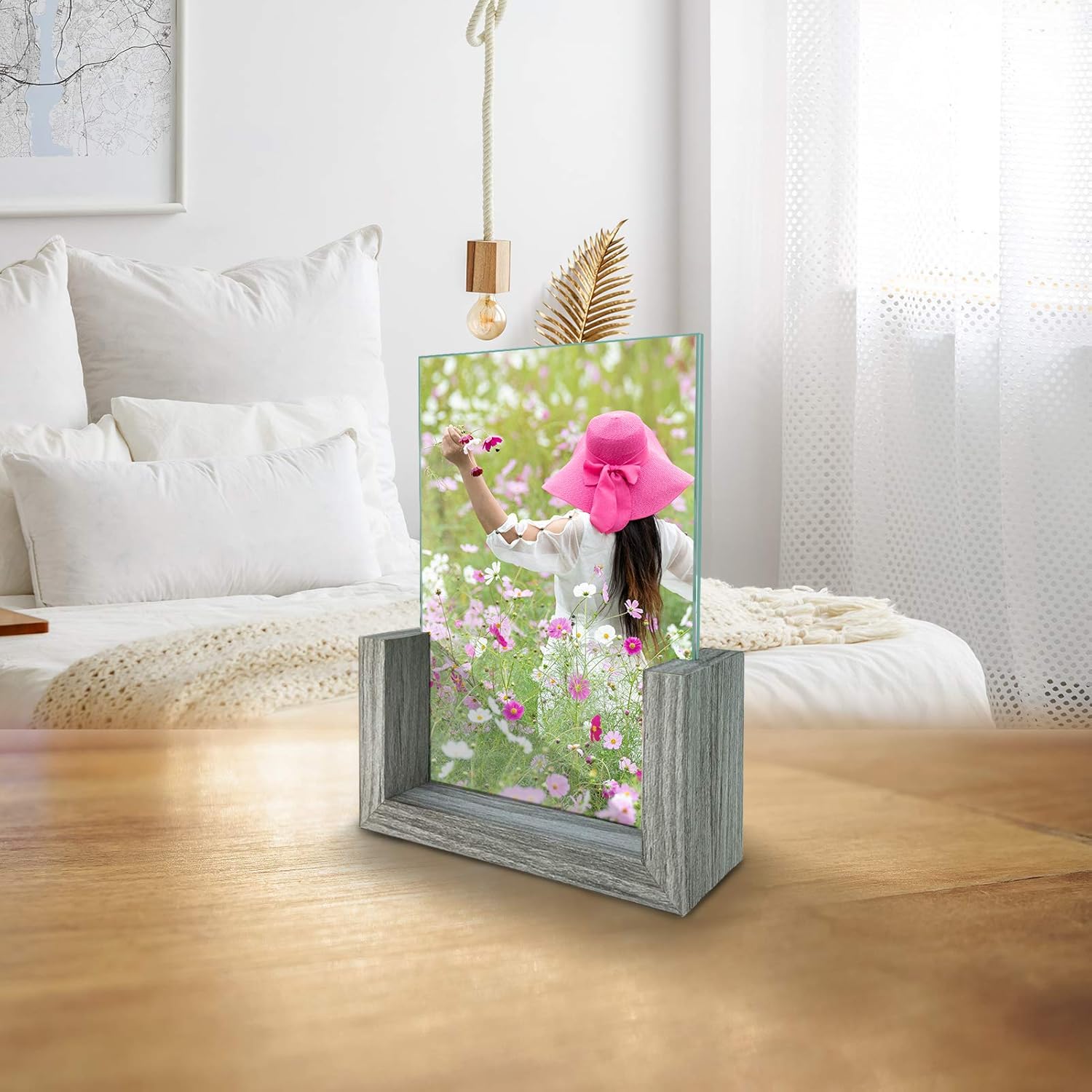 CRUGLA 4x6 Picture Frames Small Set of 2, Glass Frameless Frame Photo Tabletop Display 4 by 6 Photograph Home Decor -