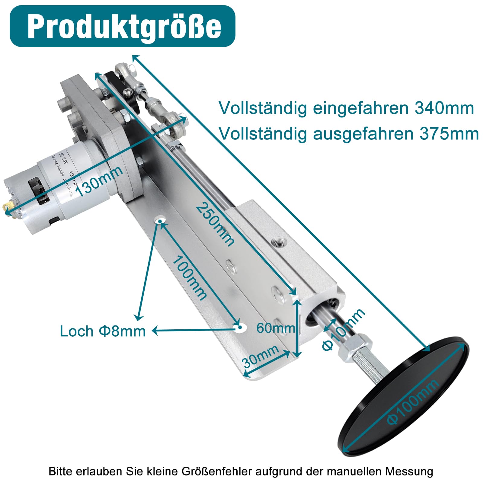 Motor de pistón elevador DIY accionamiento lineal DC24 V 120 RPM Hub 20 mm-80 mm Motor telescópico ajustable con controlador de velocidad, ventosa y mando a distancia