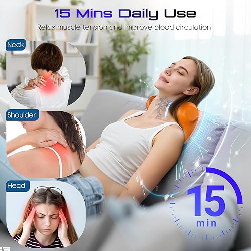 Miniatura 4 de JDZ Masajeador de cuello con calor, masajeador cervical eléctrico 3 en 1 para aliviar el dolor, masajeador ergonómico de cuello y hombros con masaje