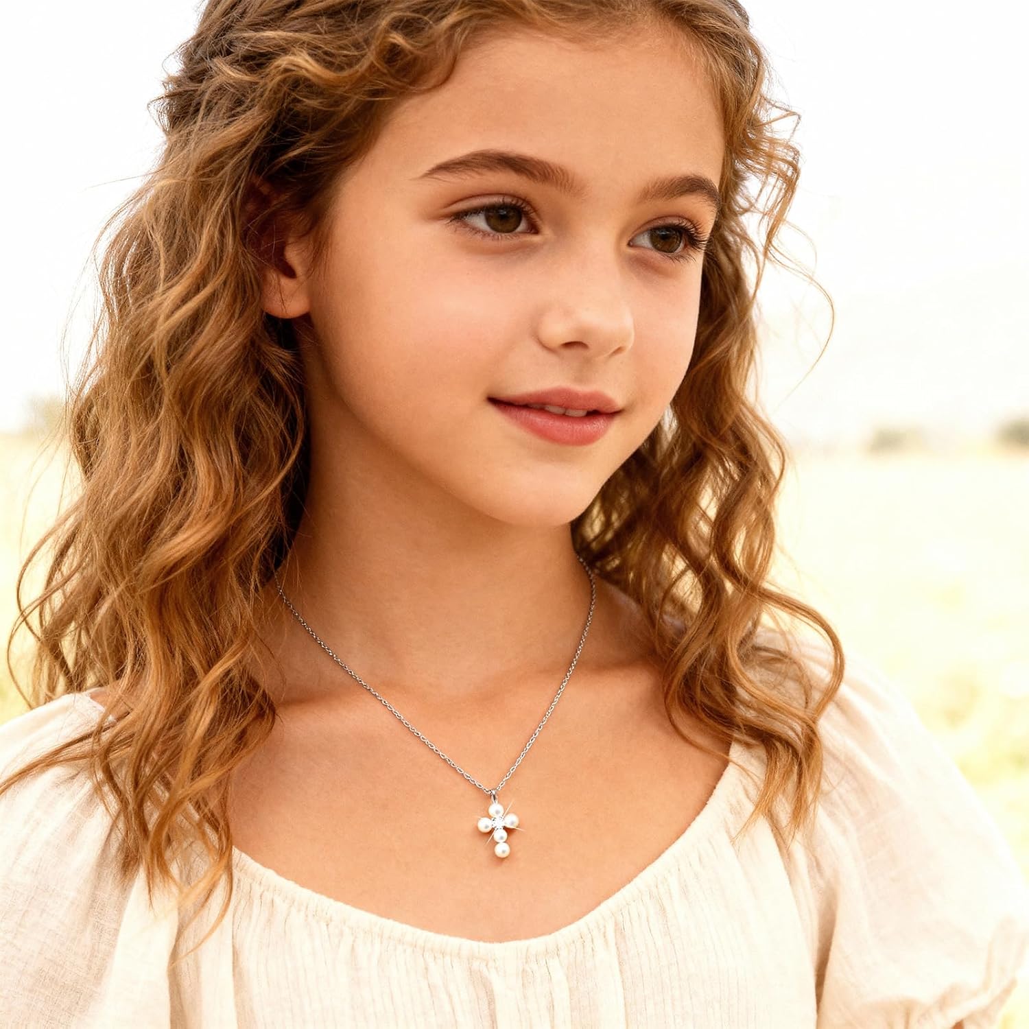 Freshwater Pearl Cross Necklace for Women - Small Dainty Pearl Necklace, Cubic Zirc... - Image 2