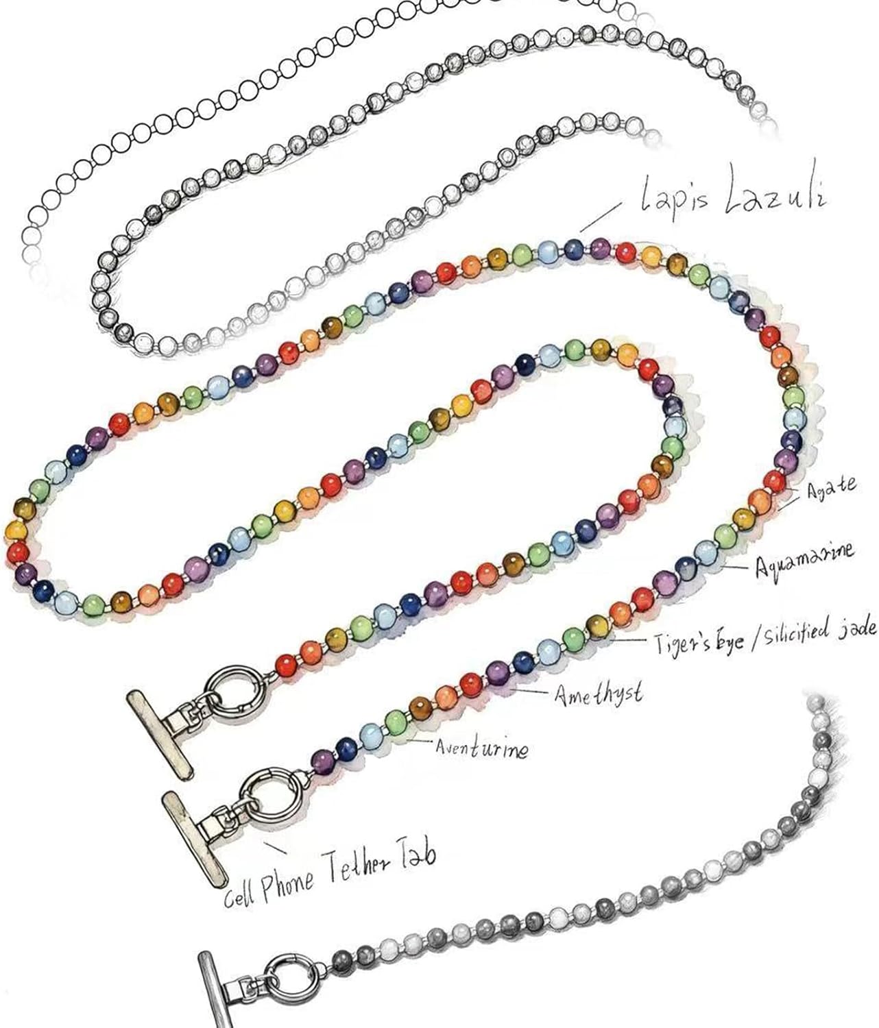 Beaded Phone Strap Amethyst Crystal Detachable Wrist Lanyard Hands-Free Anti-Theft Crossbody Chain for Phone