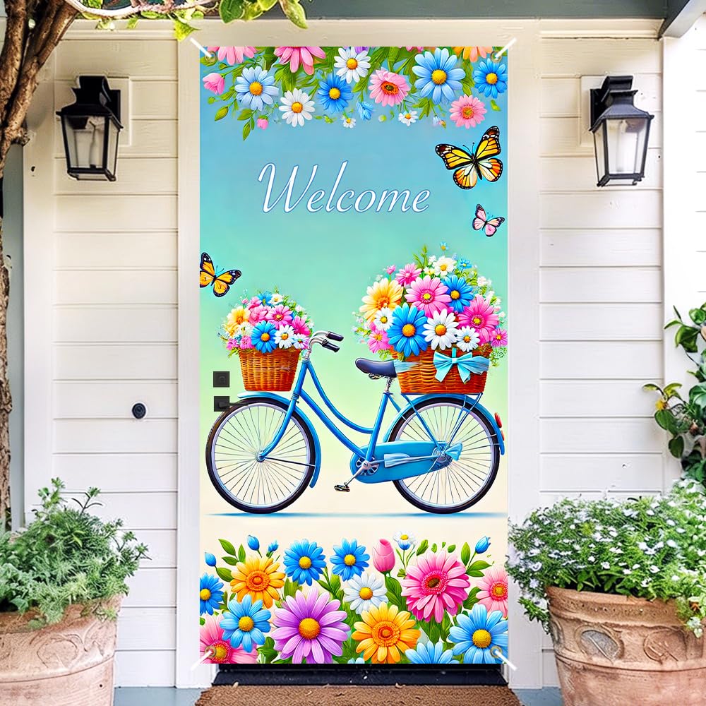 Welcome Spring Bicycle Door Cover 35x71in Daisy Decor
