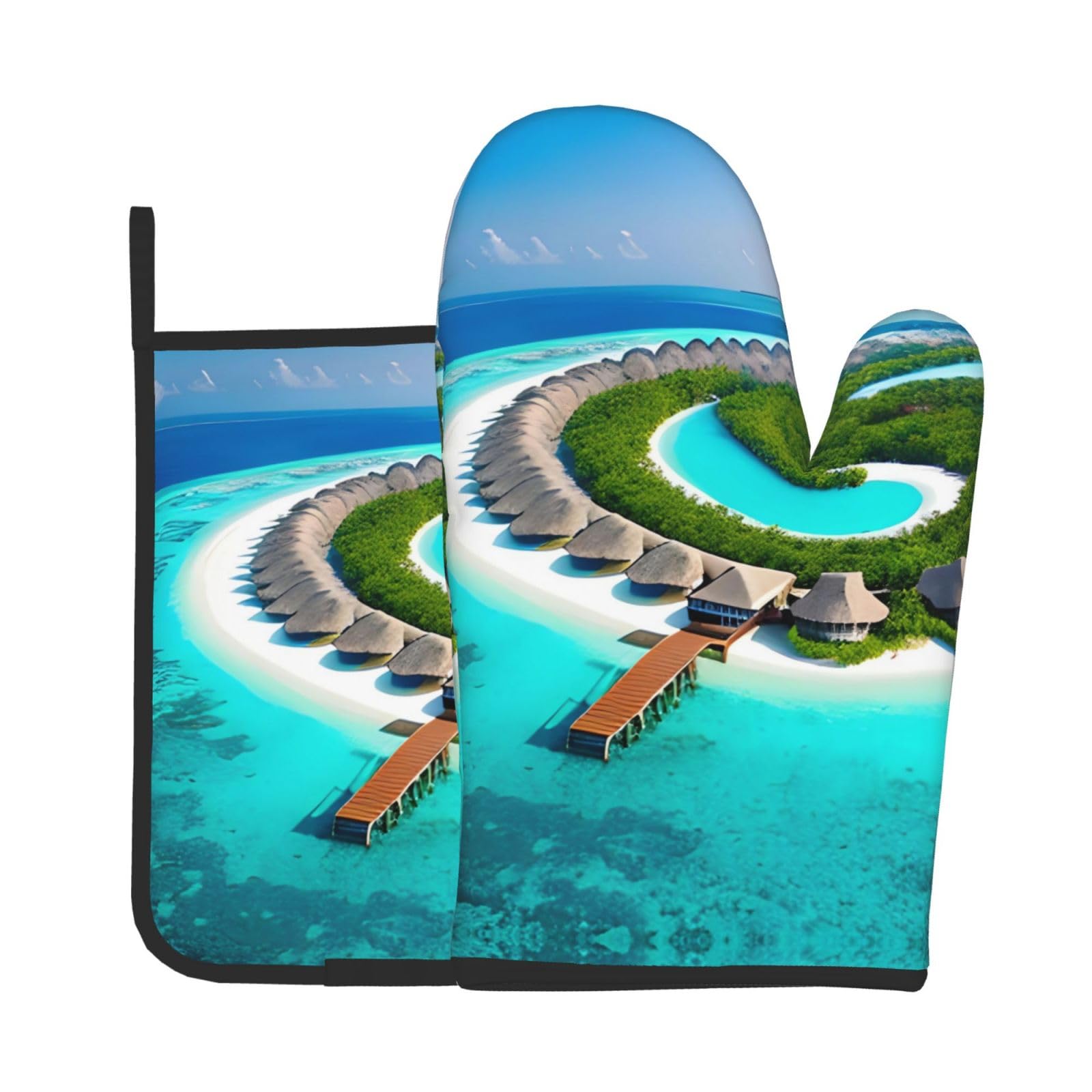 Oven Mitts and Potholders Set of 2 for Kitchen Baking Cooking GrayMaldives Scenery Thick and Durable