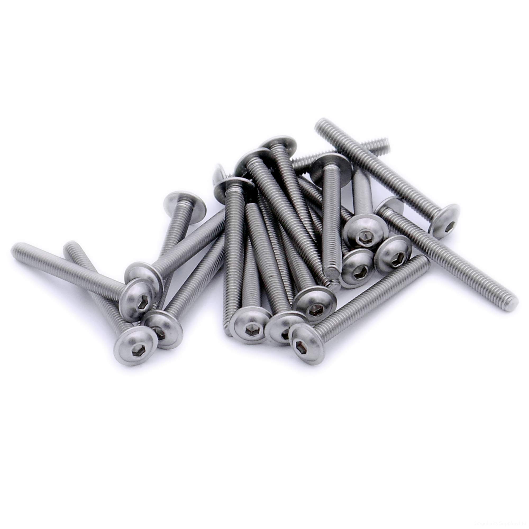 Singularity Supplies Silver M4 (4Mm X 10Mm) Flanged Hex Socket Button Machine Screw (Bolt) - Stainless Steel (A2) (Pack Of 20)