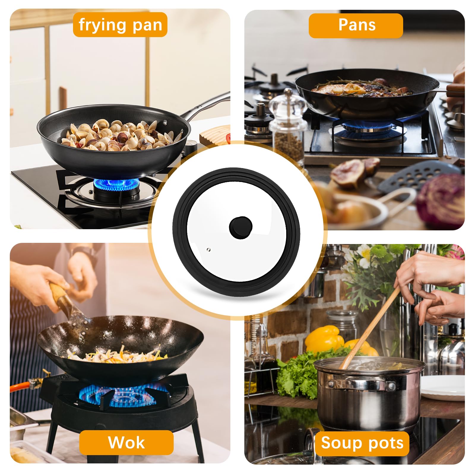 Coperchi Universali In Vetro Per Pentole - Set 3 Misure 24-28cm Con Bordo In Silicone - Foto 12