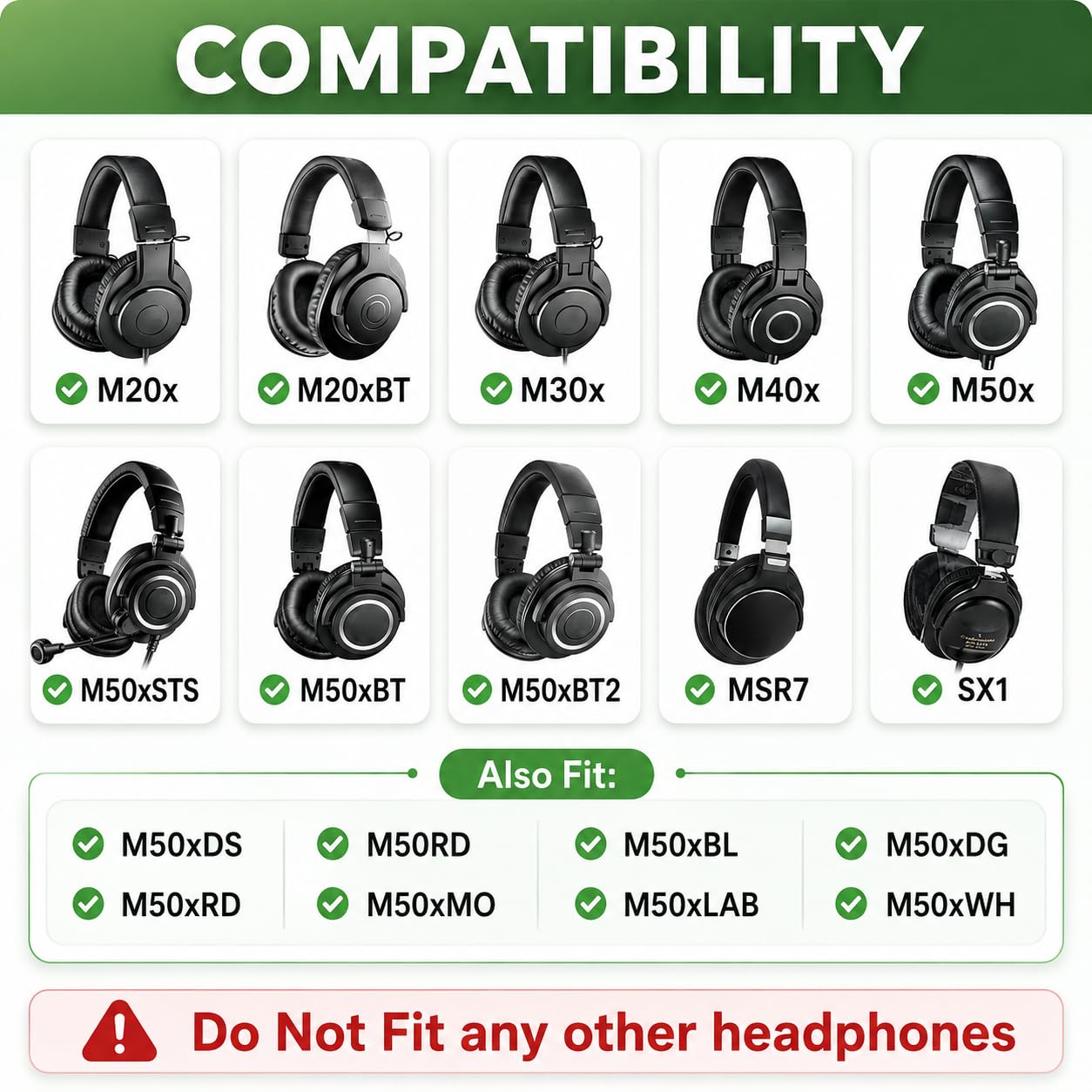 Street27® Earpads Cushions Compatible with Audio Technica ATH M50X M50XBT M50RD M40X M30X M20X MSR7 M-Series Headphones, Earpads with Softer Protein Leather, High-Density Memory Foam Ear Pads — Amazon image 9