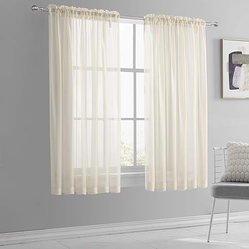 2 Paneles de cortina KEQIAOSUOCAI de color liso, cortinas finas, cortinas para barra de bolsillo, cortinas de gasa fina que filtra la luz, para el