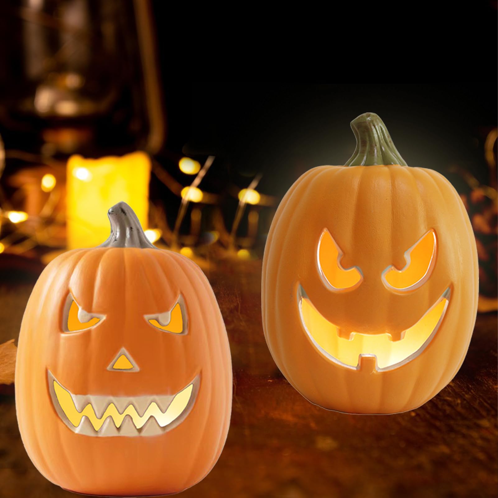 Halloween Kürbis Laterne LED - Jack O Laterne Batteriebetrieben 22cm Orange