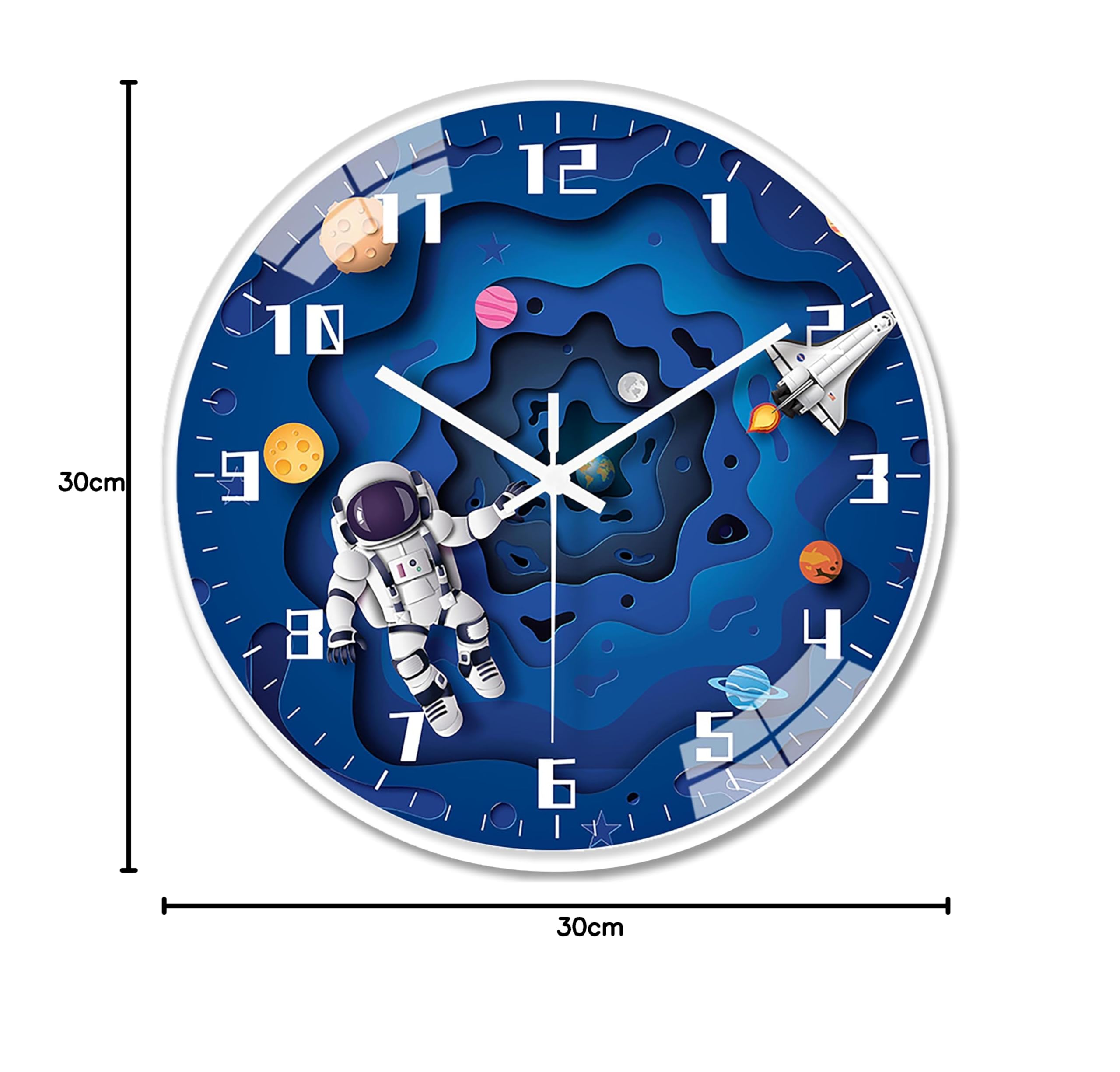hleo orologio da parete per bambini di alta qualità (astronauta) - orologio da parete silenzioso per bambini - senza ticchettii, quadrante con Ø 30 cm, bella decorazione per la cameretta dei bambini