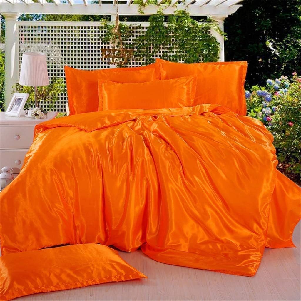 Hotel Luxury Silk Satin 5 Piece Comforter Set- All Season Comforter, Flat Sheet, Fitted 18 inch Deep Pocket, Pillowcases, Orange Bedding Sets for Oversized Queen Size Bed