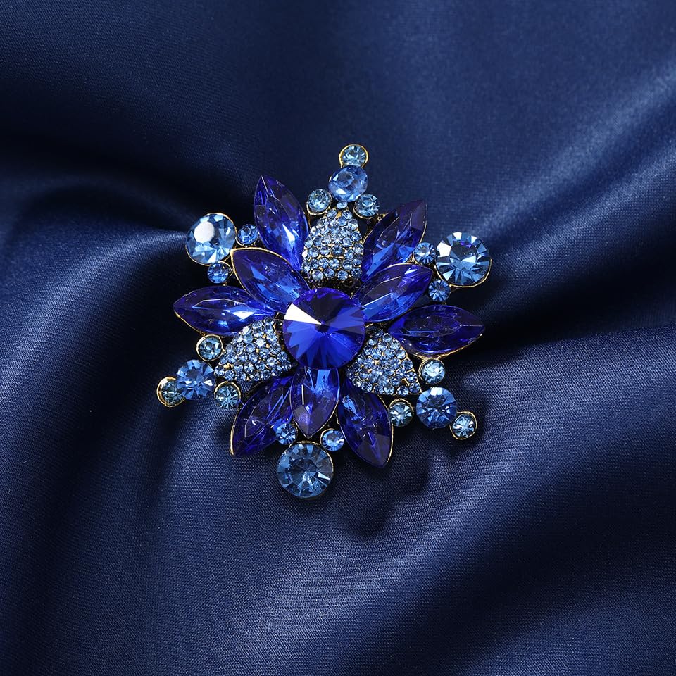 Image of Vintage Crystal Rhinestone Flower Shape Brooch Pin Statement Jewelry Gift Accessories for Women