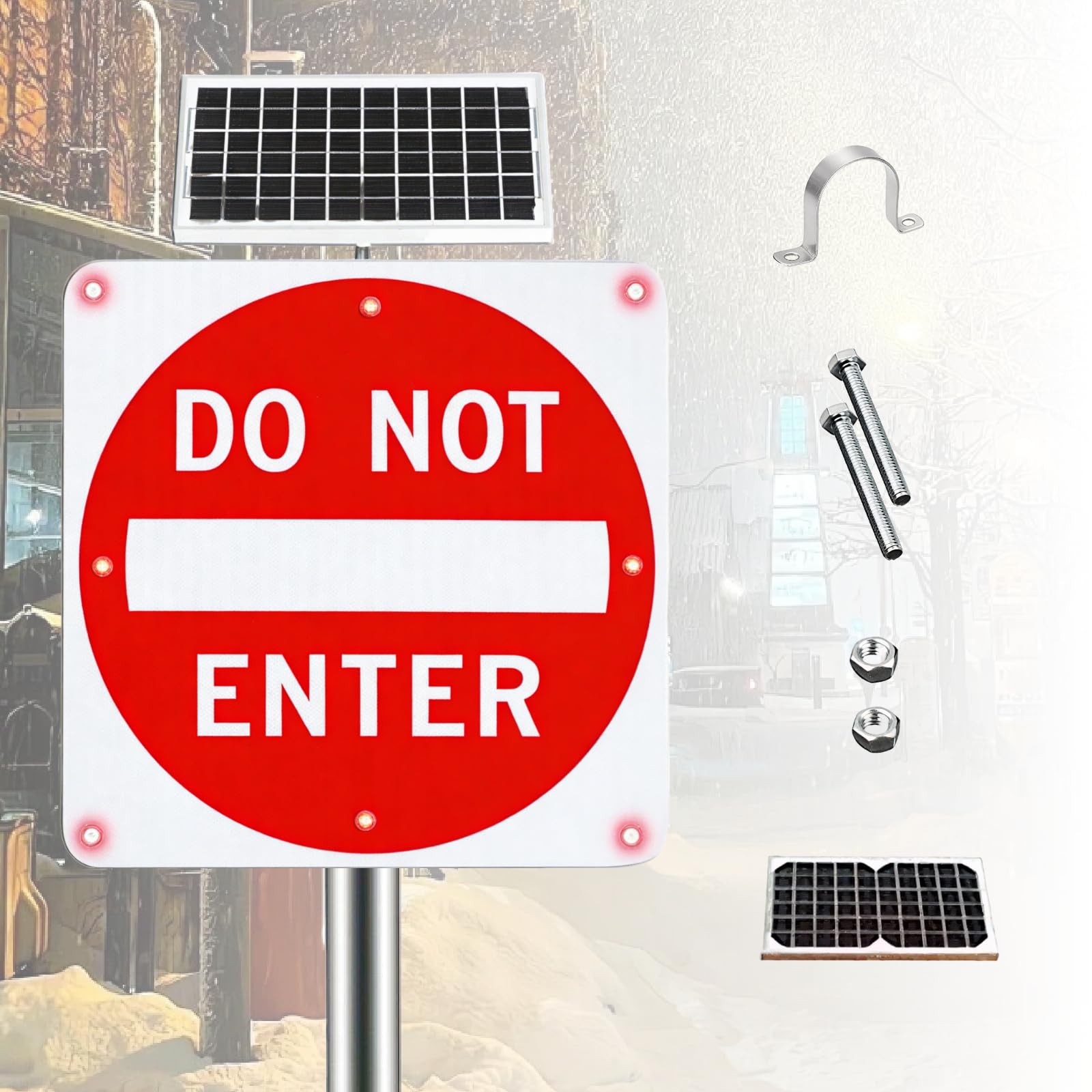 Señal de Prohibido el Paso, Cuadrada, de Aluminio, con energía Solar, Luces LED Intermitentes, de Aluminio Inoxidable, fácil de Instalar. 24in