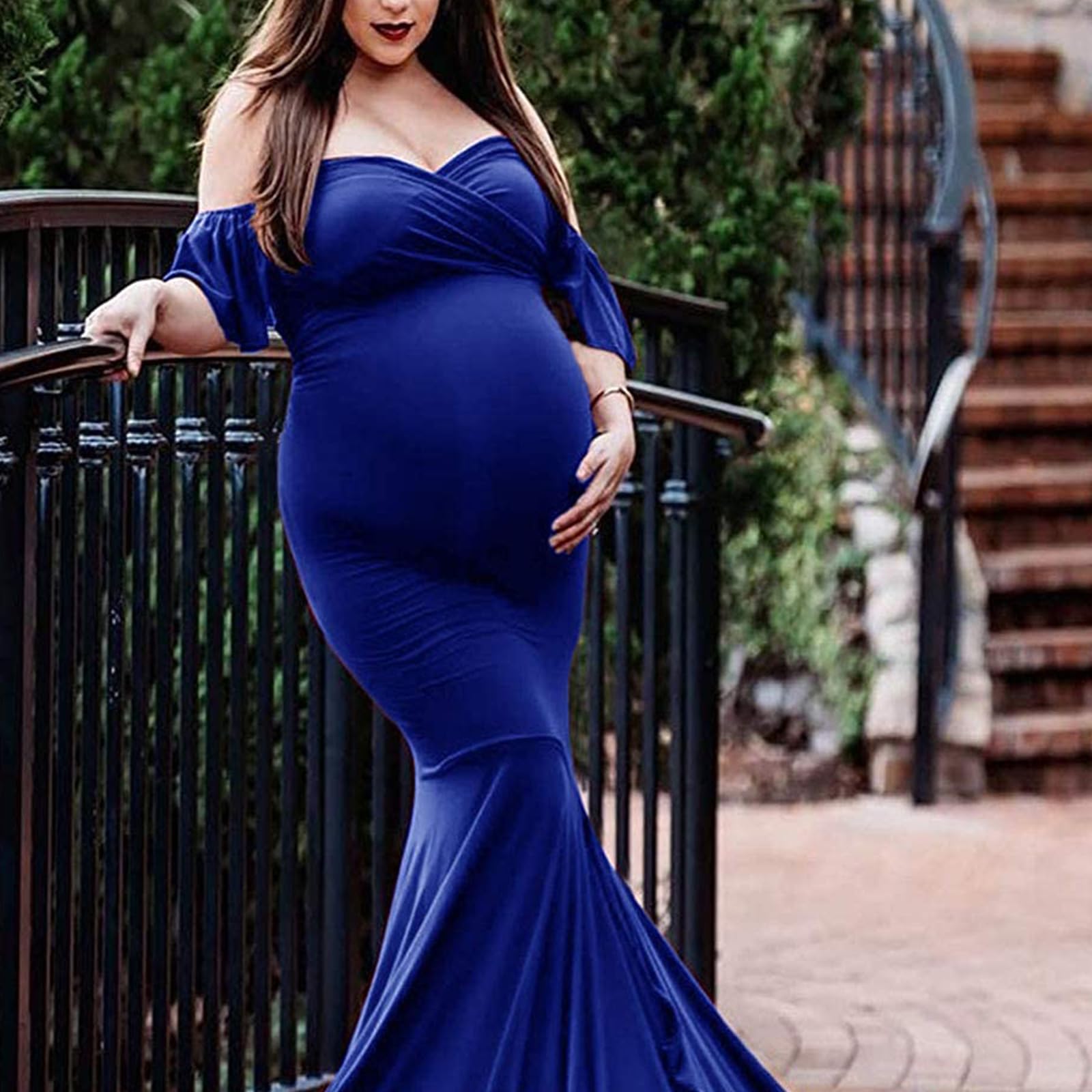 Vestido largo con cuello en V cruzado y manga con volantes para mujer, para eventos especiales y uso diario, cuello en V