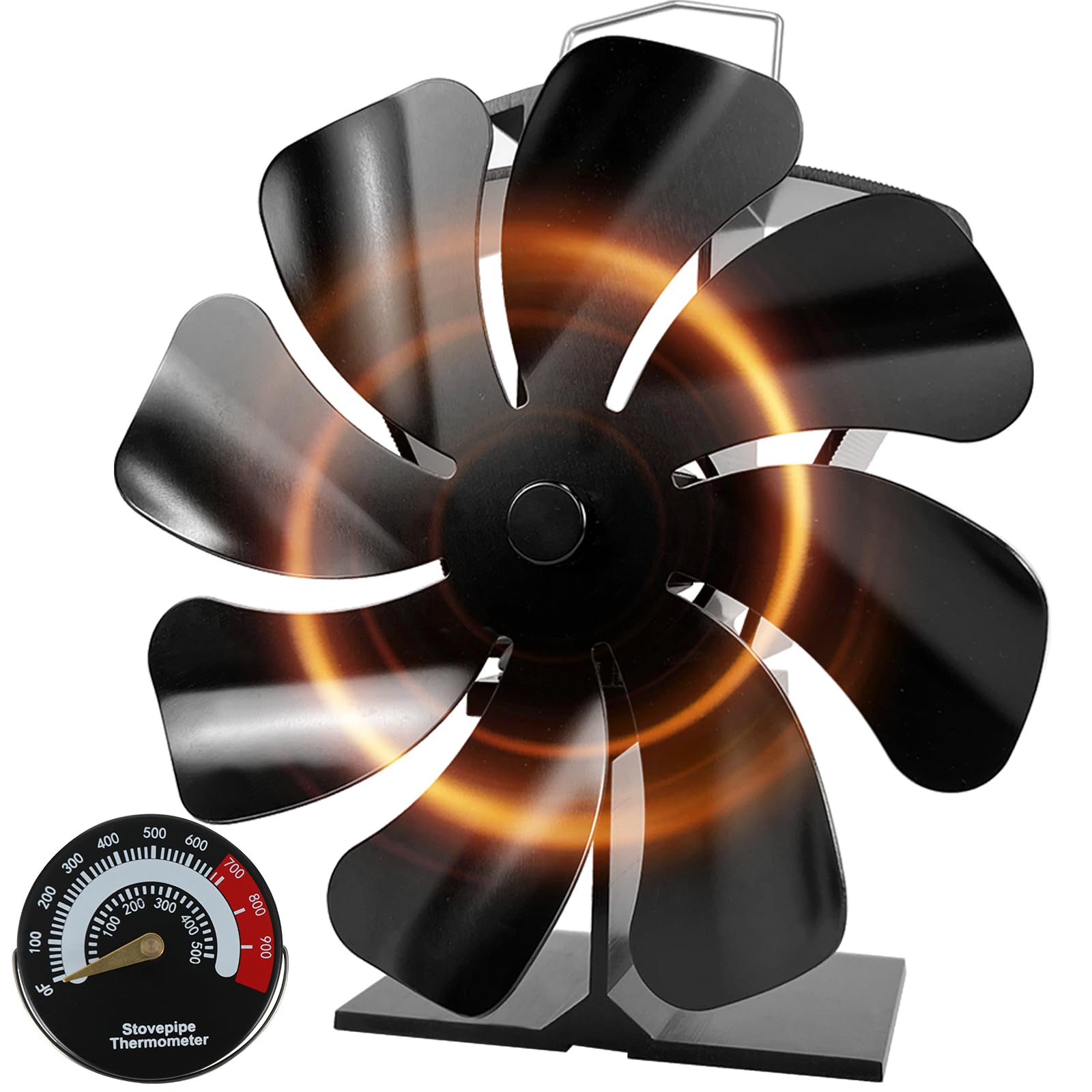 Tomersun Wood Stove Fan Heat Powered Stove Fan, Fireplace Fan for Wood Burning Stove/Pellet/Fireplace, with Thermometer