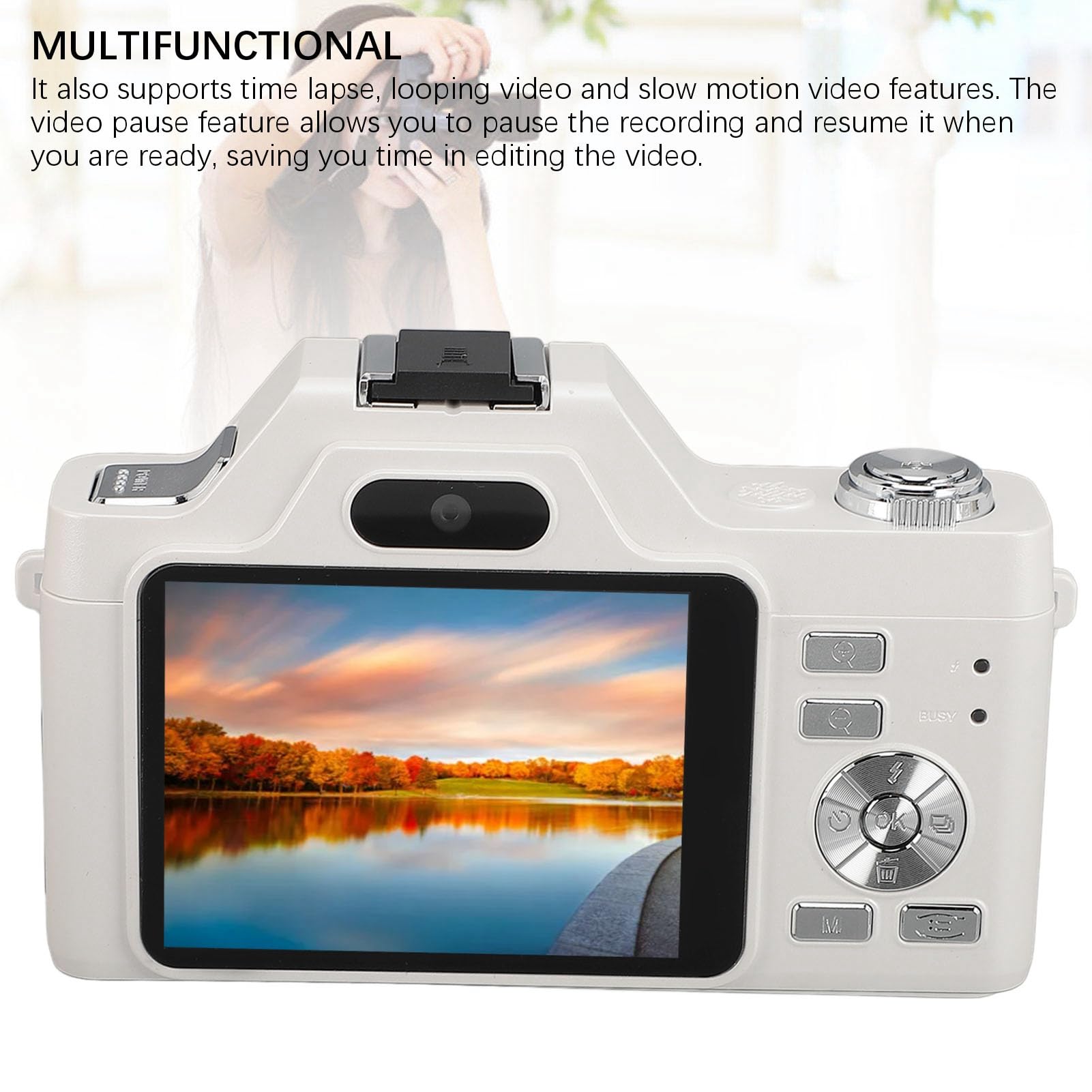 Cámara Digital, Cámara de Vlogging UHD 58MP 4K con Enfoque Automático, Cámara de Zoom 20X para Apuntar y Disparar para Fotografía, Cámara Compacta Antivibración con Flash (White)
