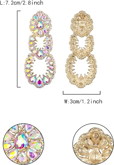 EVER FAITH Art Deco, orecchini di cristallo, rotondi, quadrati, ovali, a forma di goccia, con strass, da sposa, iridescente, colore argento, Länge: 9.81 cm, Breite: 1.36 cm, Cristallo