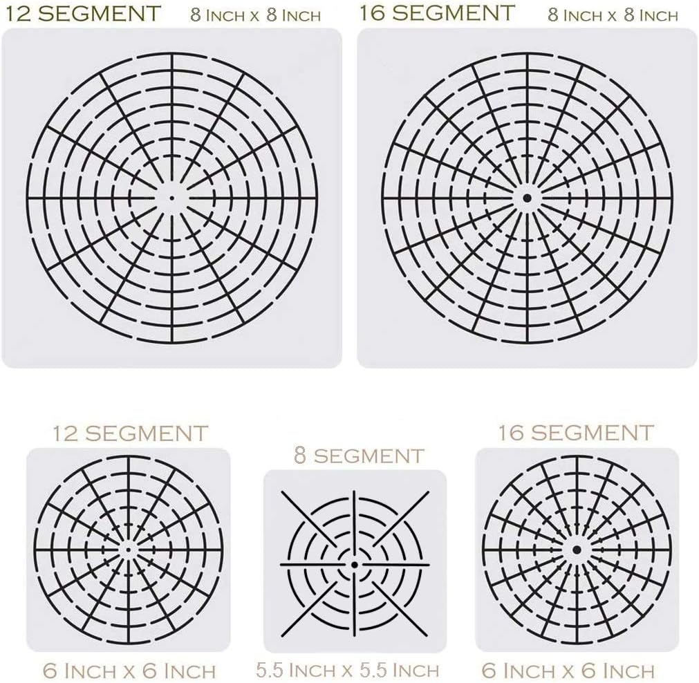 5 Pieces Mandala Dot Painting Tool Stencils Template Set, 8/12/16 Segment Creative Mandala Stencils Reusable Painting Stencils for DIY Painting Art Projects