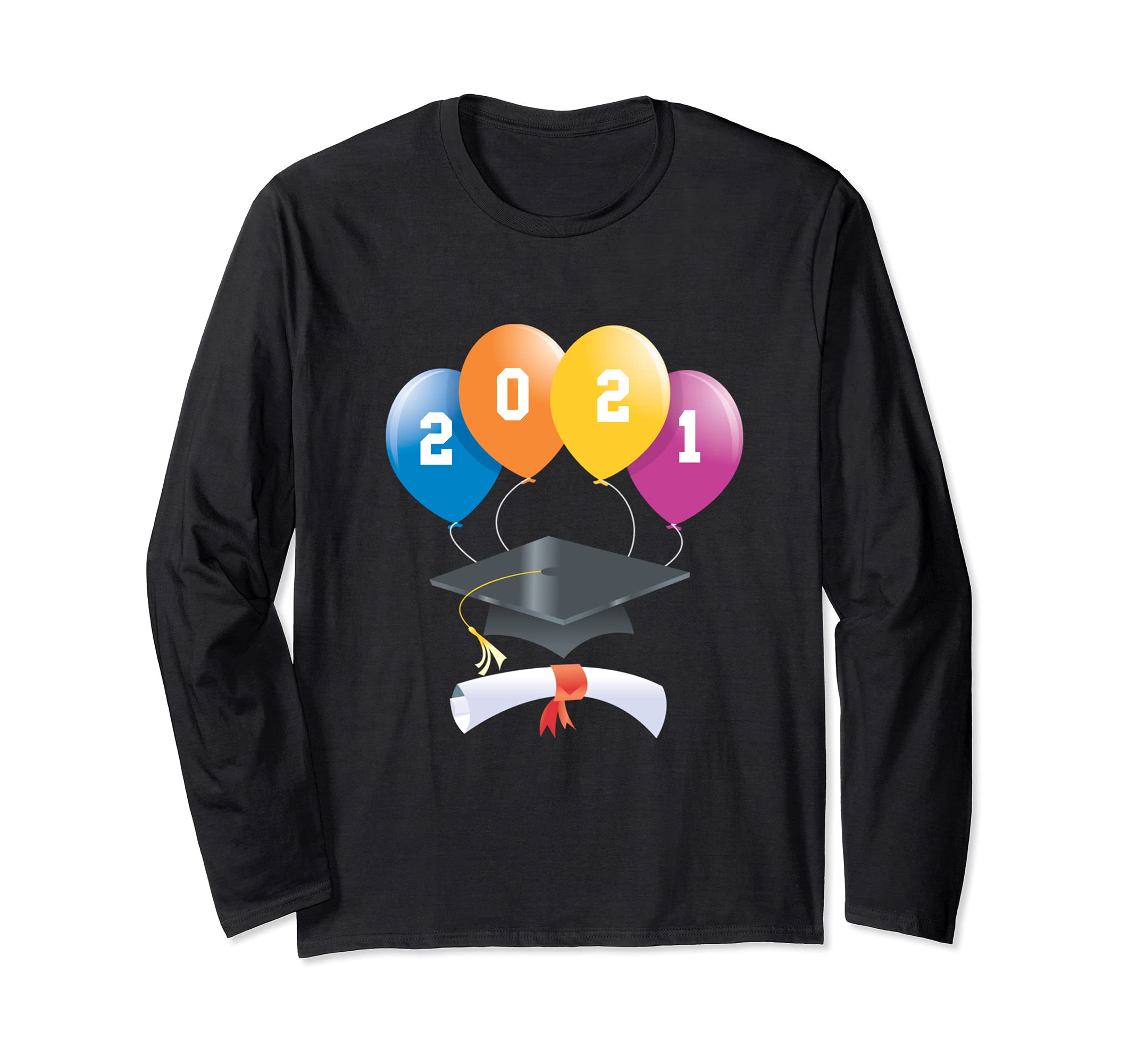 Graduation 2021 Graduate Balloons Cap Diploma Class of 2021 Long Sleeve T-Shirt, Black