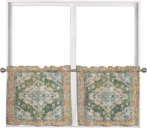 Miniatura 1 de Cortinas traslúcidas estilo bohemio verde degradado para dormitorio, sala de estar, 24 pulgadas de largo, cortinas de gasa con bolsillo para barra,