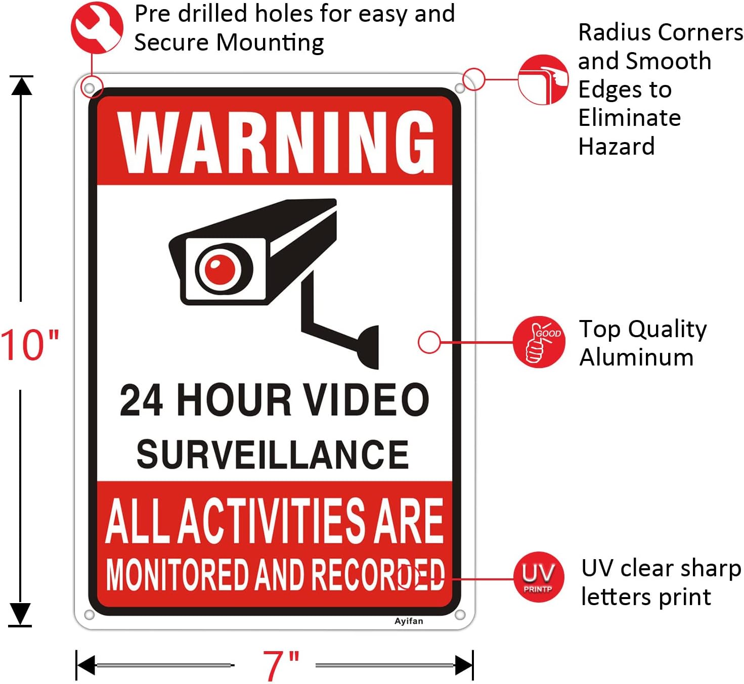 2 Pack 24 Hour Video Surveillance Warning Safety Sign CCTV Security
