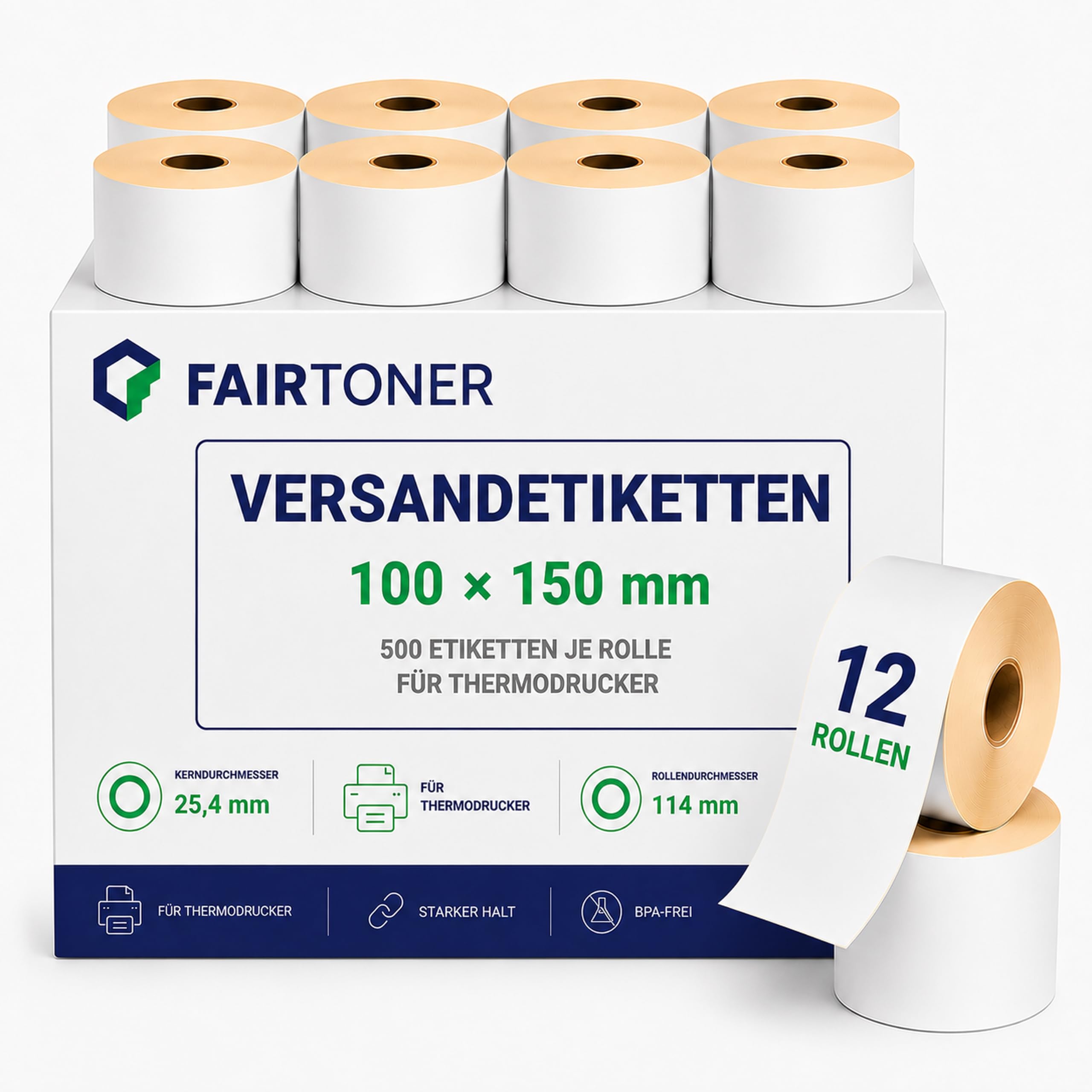 FairToner Versandetiketten Rollen 100x150mm 12x500 Thermodirekt