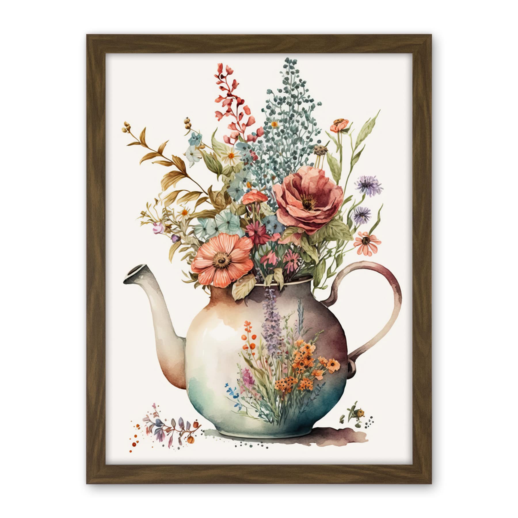 Artery8 Flower Bouquet in a Floral Design Ceramic Teapot Artwork Framed Wall Art Print 18X24 Inch