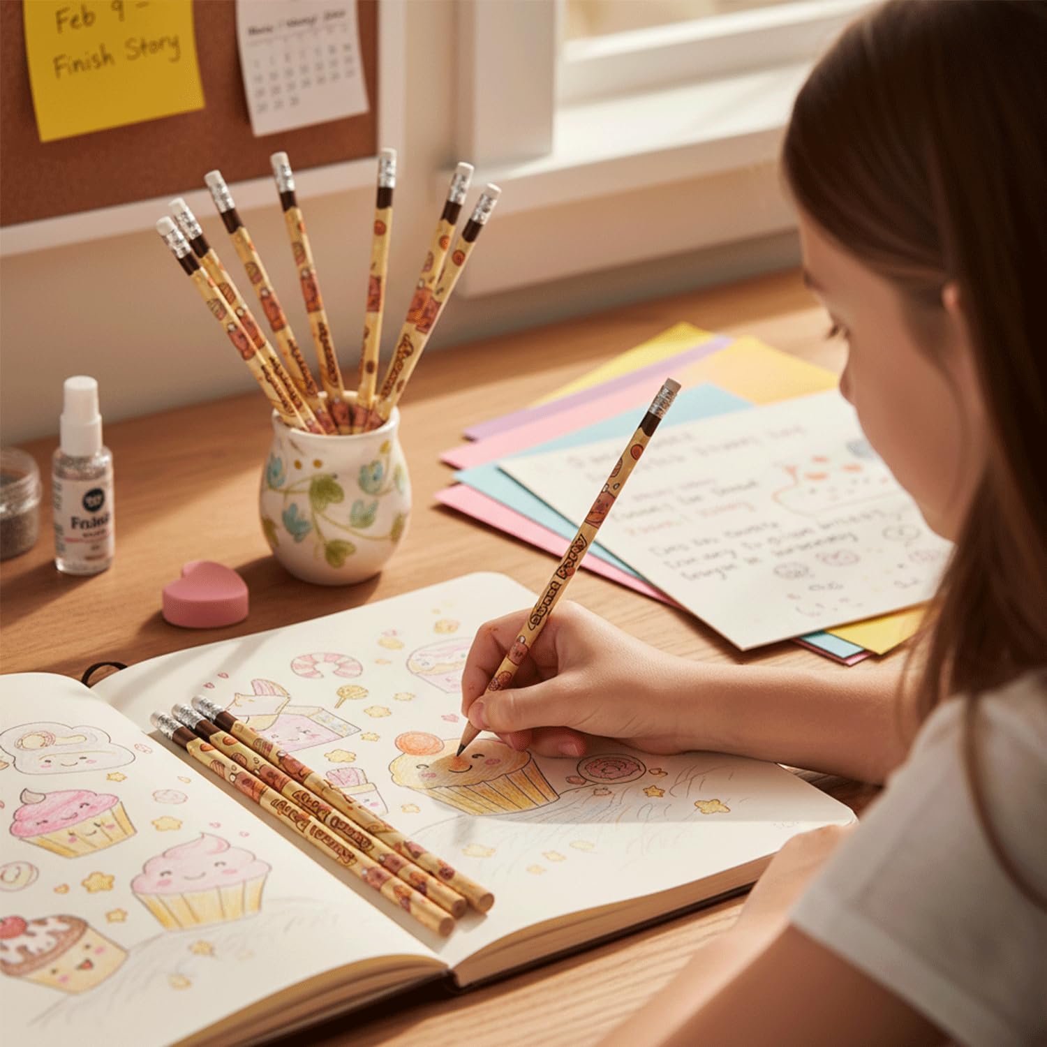 LEMONSTONE Capybara Pencils Set, 6 Pieces Pencils 2B Black, with 2 Bookmarks, Capybara Pencil with Eraser, 2B Pencils for Drawing, Writing, School, Children, Home (Capybara)