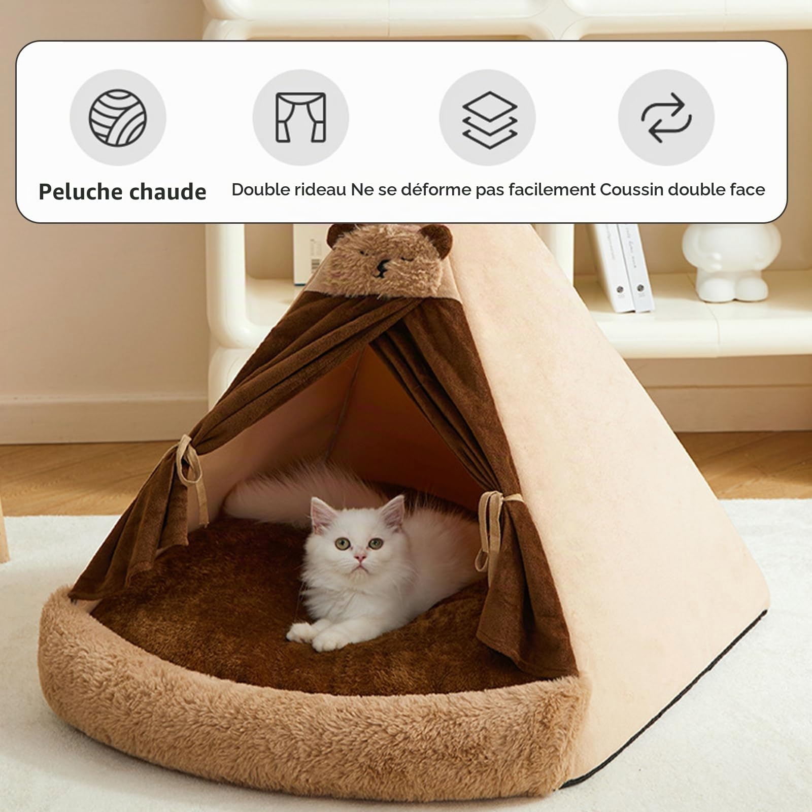 Galatée Lit pour Chat, Tente pour Chat, Lit en Peluche Douce pour Animaux De Compagnie avec Coussin Amovible Et Lavable, Tente Chaude pour Animaux De Compagnie, Tente Igloo pour Chien(L)
