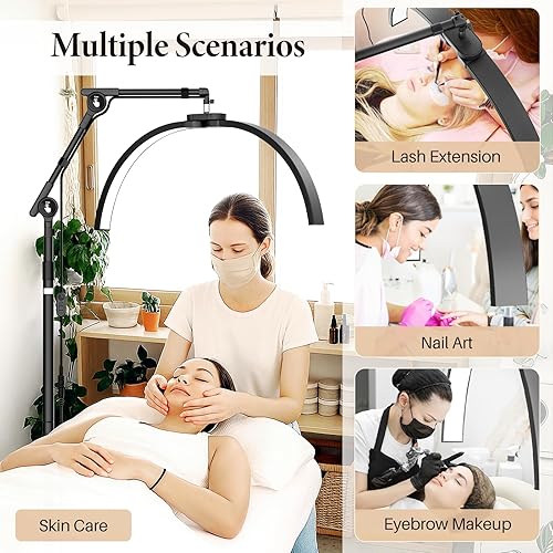 Miniatura 3 de LIONVISON Iluminación de pestañas de media luna: lámpara LED de piso plegable para pestañas - Luz esteticista portátil de 45 W con soporte para Negro