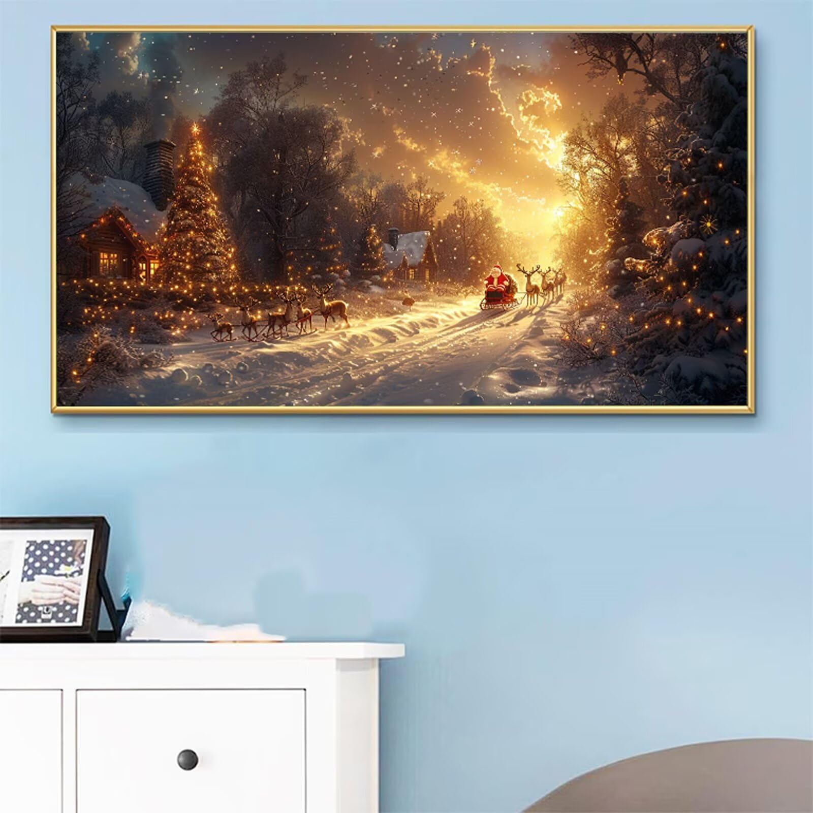 Malen Nach Zahlen Erwachsene Weihnachten Malen Nach Zahlen Reh DIY Paint by Numbers für Anfänger Mit 3-Pinseln und Acrylfarbe, Ohne Rahmen, Malen-Nach-Zahlen Set für Deko Wohnzimmer 60x120cm RB-413