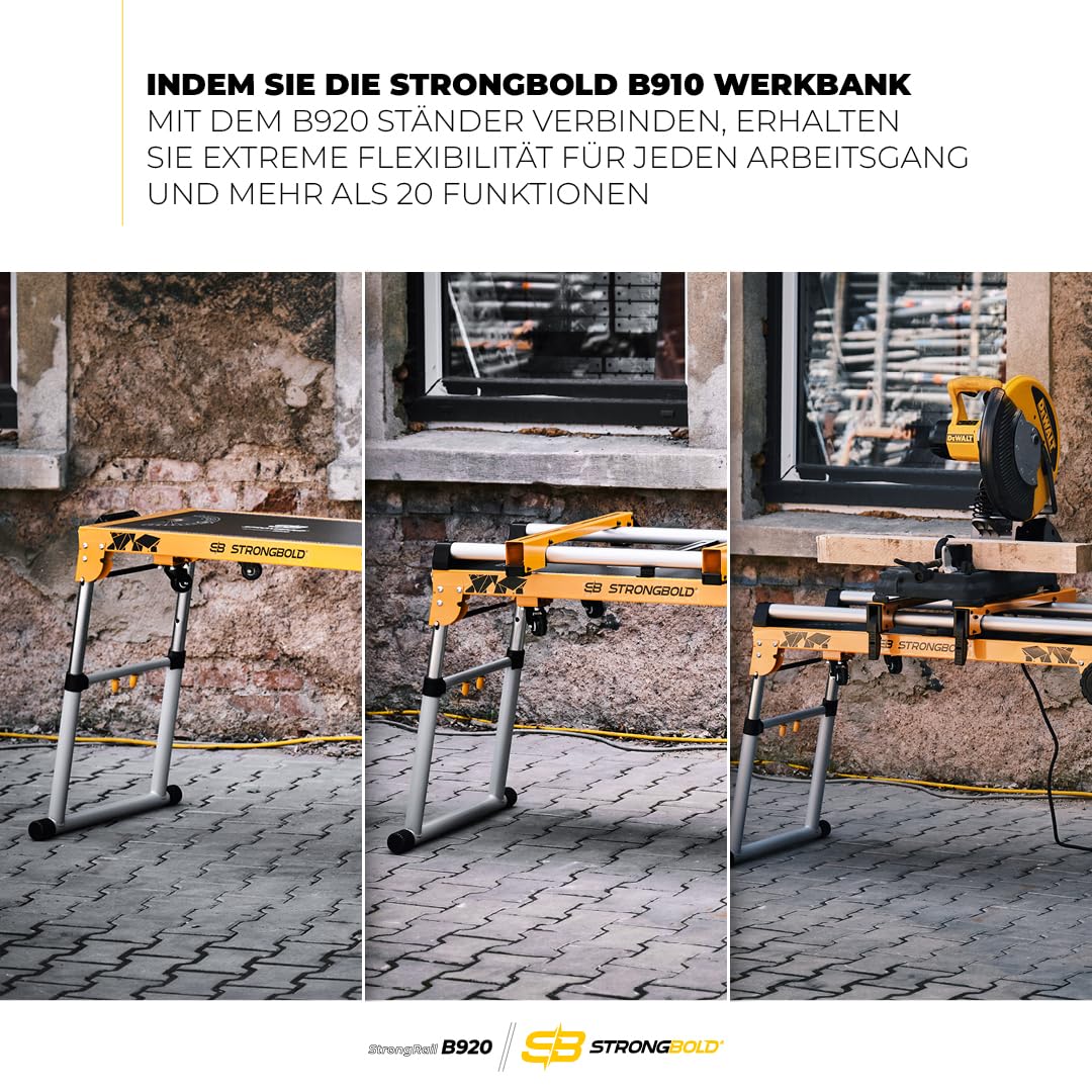 StrongBench B910 + StrongRail B920 Tavolo da officina multifunzione Banco da lavoro regolabile in altezza con piattaforma di lavoro regolabile in altezza Banco da lavoro pieghevole
