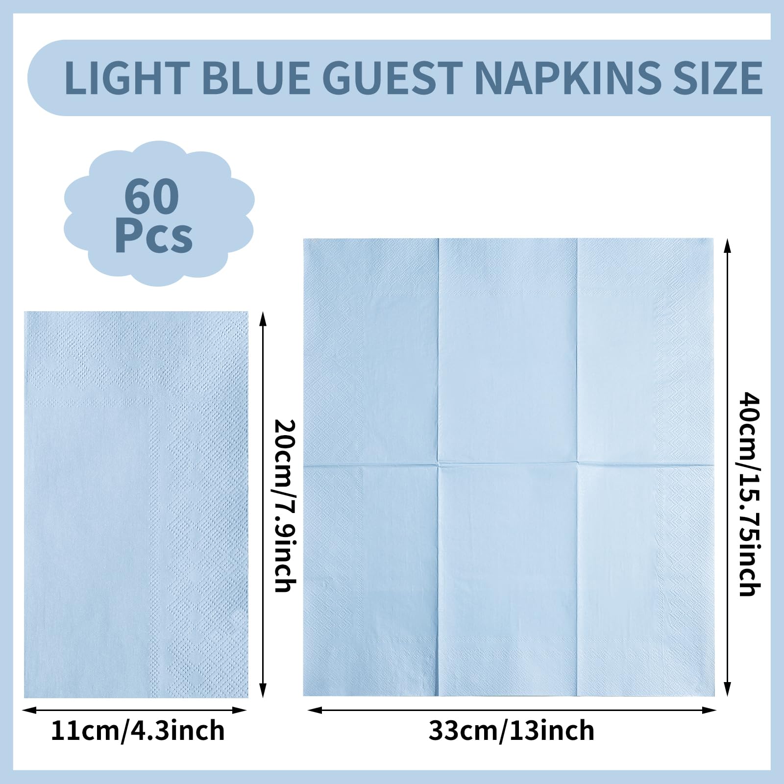 NatNarr 60 servilletas desechables azules claras, servilletas de papel decorativas para baño, servilletas de papel azul bebé para bodas, baby shower, baño, kithchen
