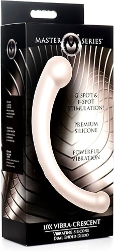 Miniatura 8 de MASTER SERIES Consolador de doble extremo 10X Vibra-Crescent fabricado con silicona de primera calidad para hombres, mujeres y parejas. Punto G