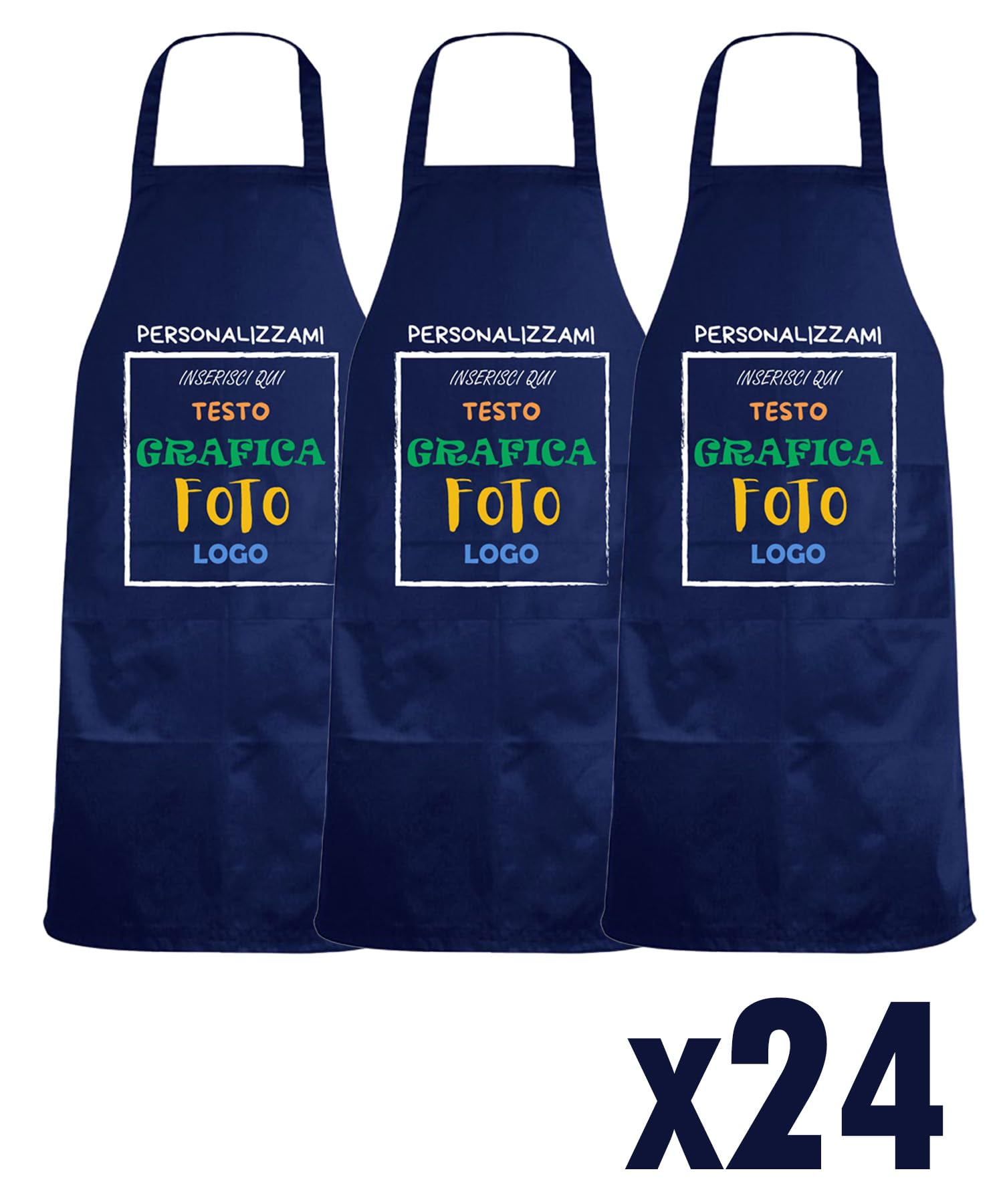 fratelliditalia.org KIT 24 grembiuli paravanti con tasca PERSONALIZZAZIONE INCLUSA Bianco -Nero -Rosso - Verde - Giallo Misura 82 X 60