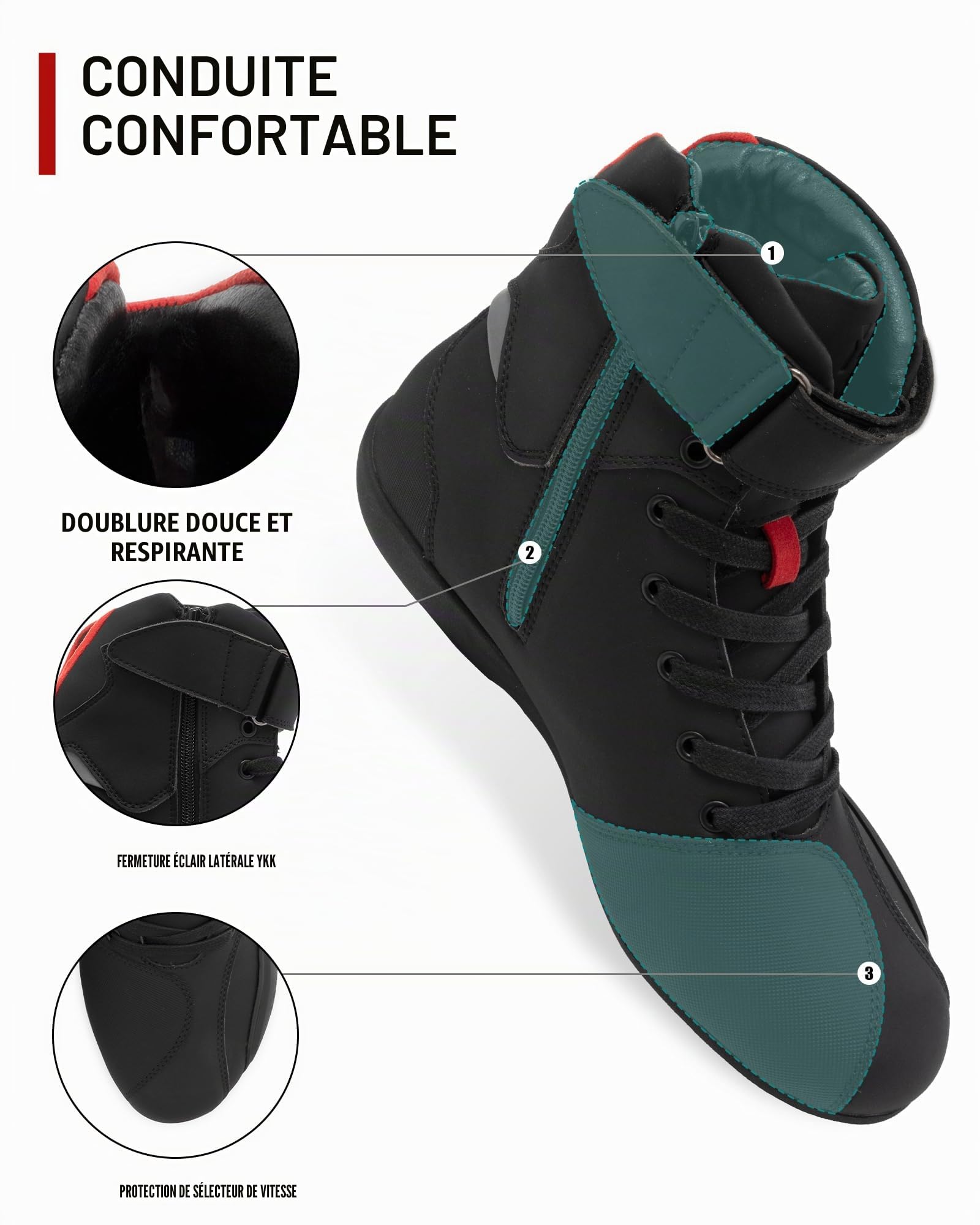 RIDEIRON Bottes Moto Hommes Normes CE Chaussueres Motard Antidérapante | Bottes moto de type adventure touring dotées de fermetures éclair latérales et d'une protection des chevilles