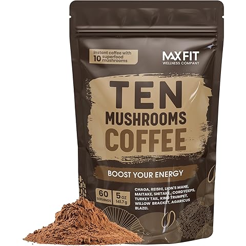 Mushroom Coffee (60 Servings) 10 Mushrooms (Lion’s Mane, Cordyceps, Turkey Tail & Other) Mixed With Gourmet Arabica Instant Immune Boosting Coffee for Focus & Gut Health Support