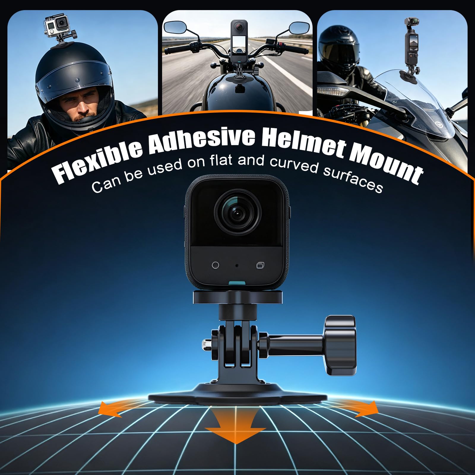 Supporto da moto per Insta 360 X5 X4 X6 GoPro Hero 13 DJI Pocket | Supporto a morsetto per manubrio di moto e 2 supporti adesivi flessibili per casco Insta360 X3 One X2 DJI Osmo Pocket 4/3