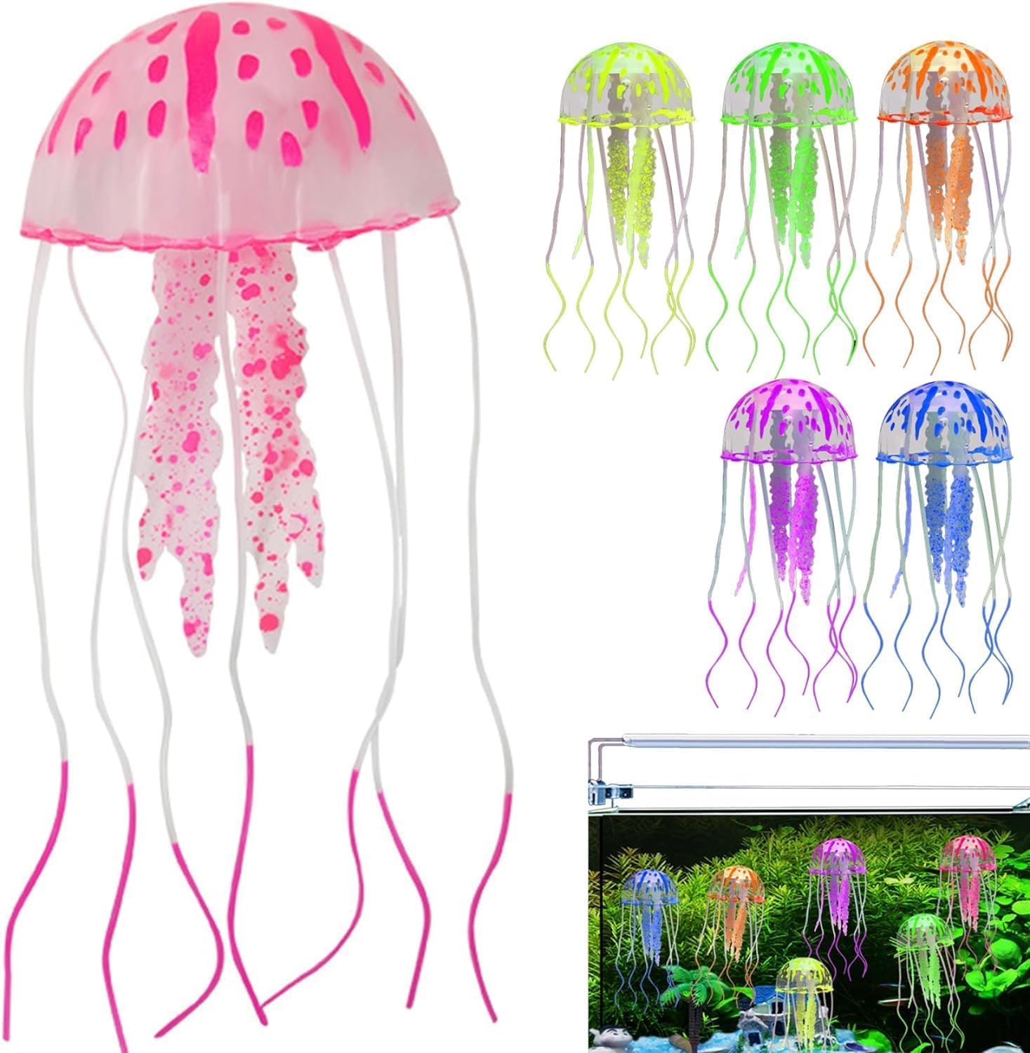 Rzcin Multicolour Pink Artificial Simulation Glowing Jellyfish Suitable For Fish Tank Aquarium Decoration Stable Aquarium Decor