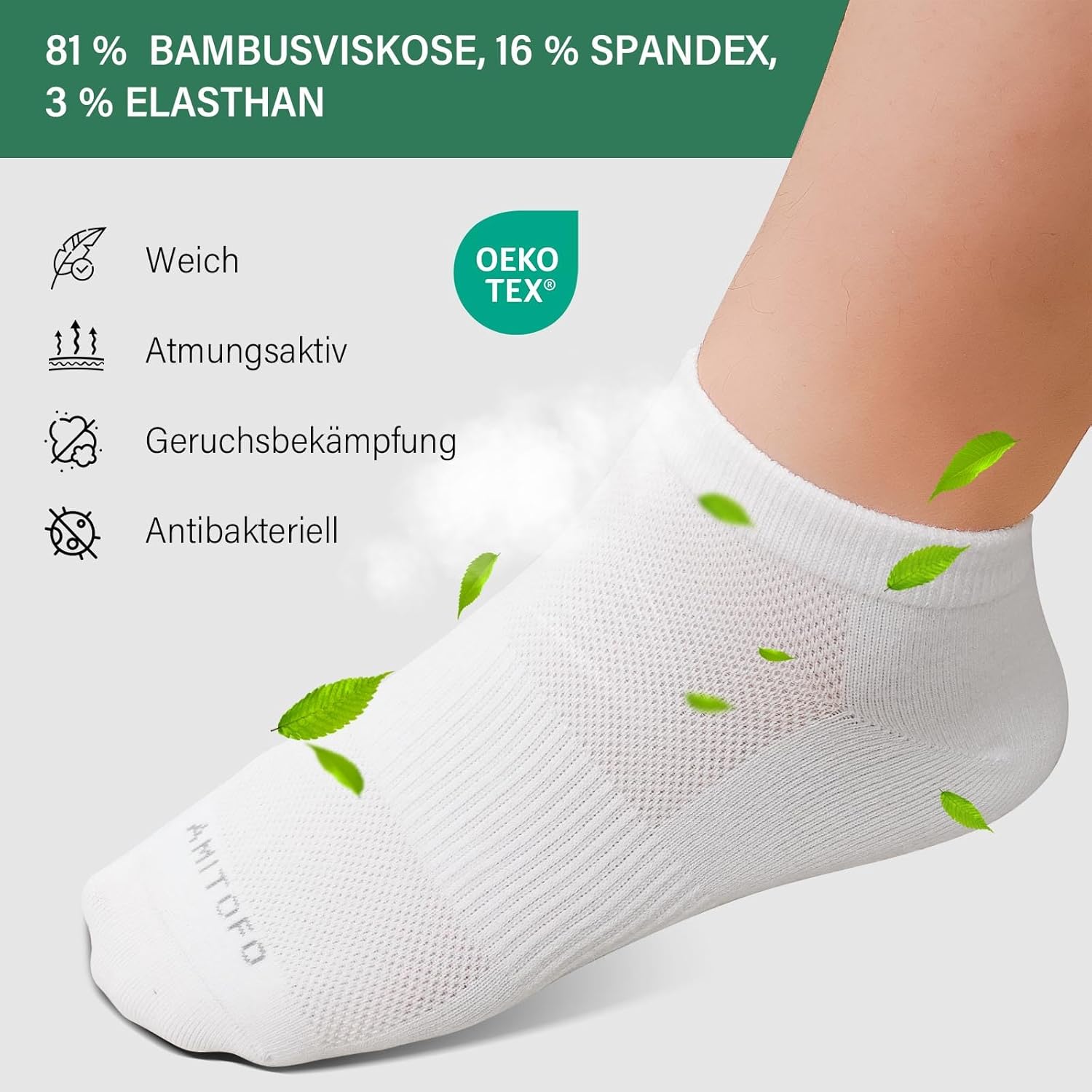 ZAKASA Herren Bambus Sneaker Socken: Kurze Sportsocken Laufsocken Männer Füßlinge Halbsocken Knöchelsocken Atmungsaktive Ohne Naht Gegen Schweißfüße - Image 4