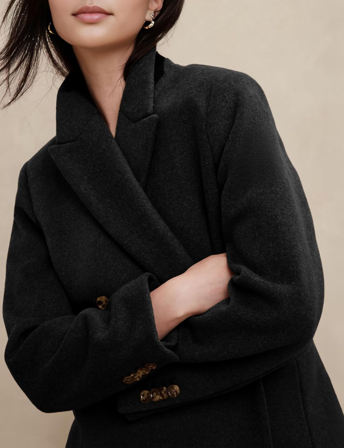 Chic Dark Grey Wool Blend Coat with Notched Lapel