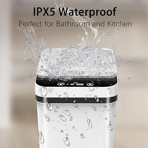 Miniatura 7 de Paquete de 3 cubos de basura automáticos pequeños con tapa, cubo de basura sin contacto de 2.5 galones, cubo de basura inteligente con sensor de