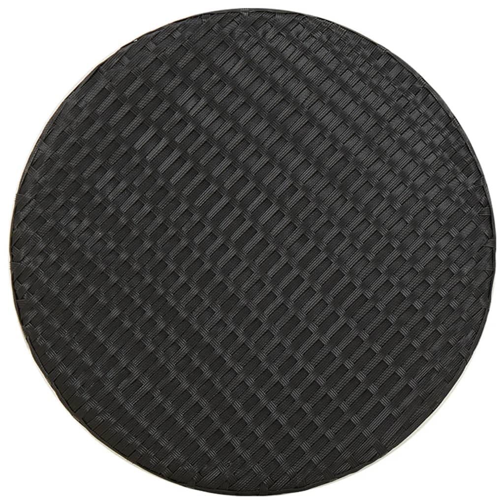 Runder Teetisch aus PE-Rattan Schwarz 45 cm für Garten Balkon Terrasse mit Stahlgestell und PP-Platte, witterungsbeständiger Beistelltisch für Getränke und Snacks,