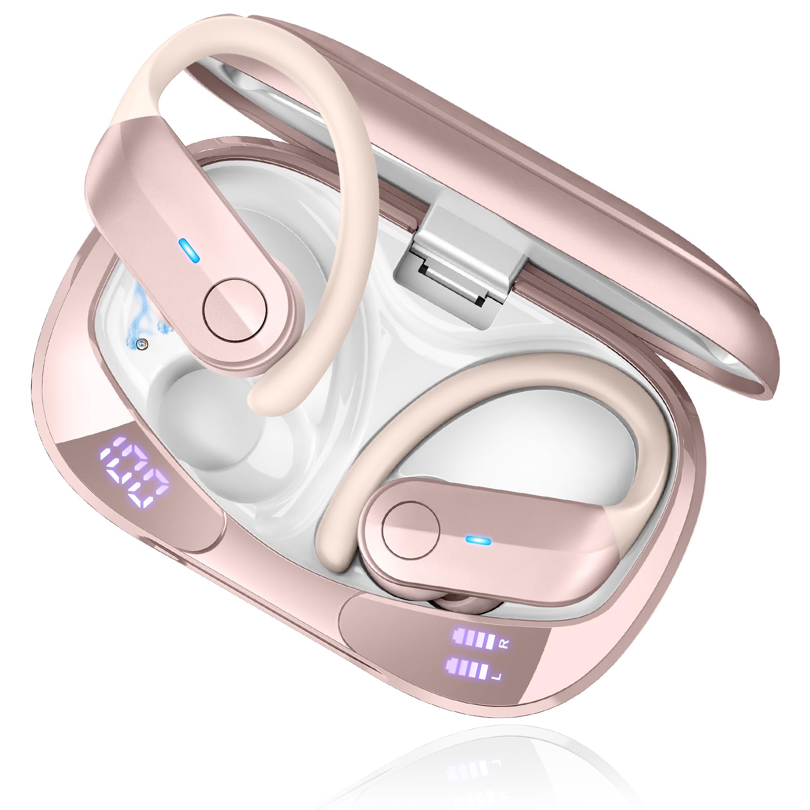 Cuffie Bluetooth 5.4 Sport, Auricolari Bluetooth 70 Ore HiFi Stereo,Cuffie Wireless Impermeabili IPX8,4 ENC Cancellazione Rumore Mic,Con Display a LED, Headphones Per Corsa e Sport Estremi, USB-C