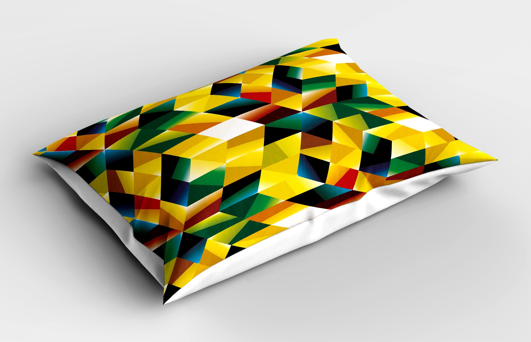 Ambesonne Modern Art Pillow Sham Set of 2, Trippy Dimensional Geometric and Triangles Abstract Futuristic Design, Quality Microfiber Bedding Item for All Seasons, 36