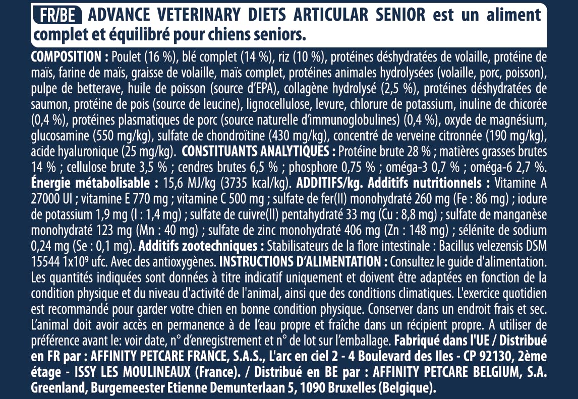 Advance Veterinary Diets Articular Care Senior - Croquettes pour Chiens Âgés ayant des problèmes articulaires - 12kg (L'emballage peut varier)
