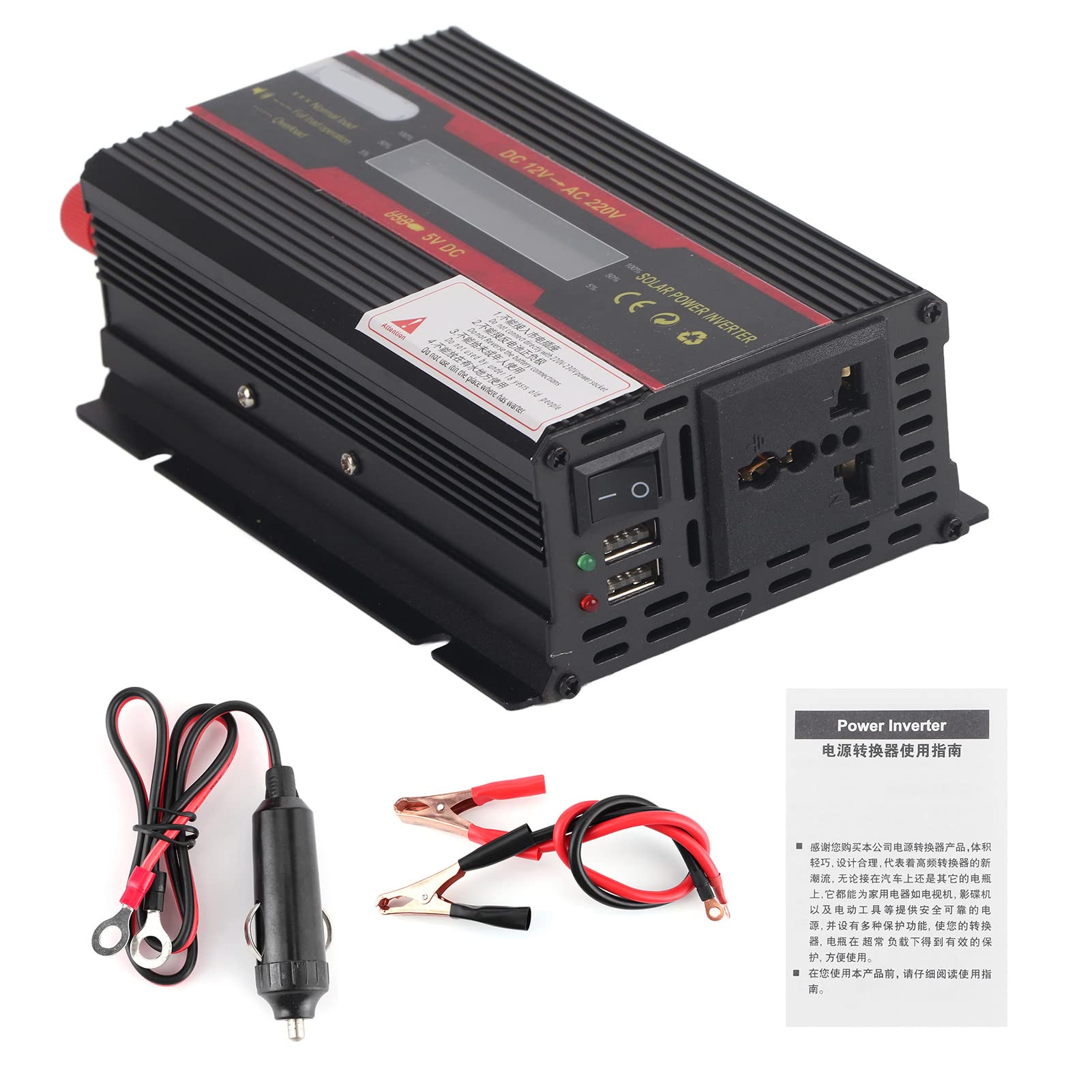Inversor de Coche, Convertidor de Ondas Sinusoidales Modificadas de Potencia Máxima de 3000W, Pantalla LCD para Accesorios de Viaje y Camping