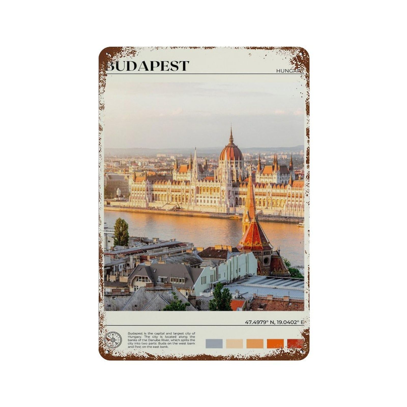 xiaoxiaoshen Real Photo Budapest Decor Hungary Wall Decor Art Metal Tin Poster Modern Home Decor Art Home Bar Shop Decorations Vintage Sign 30x20cm